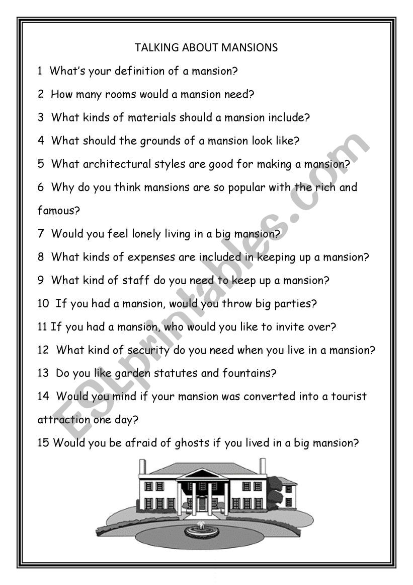 Lets talk about Mansions worksheet