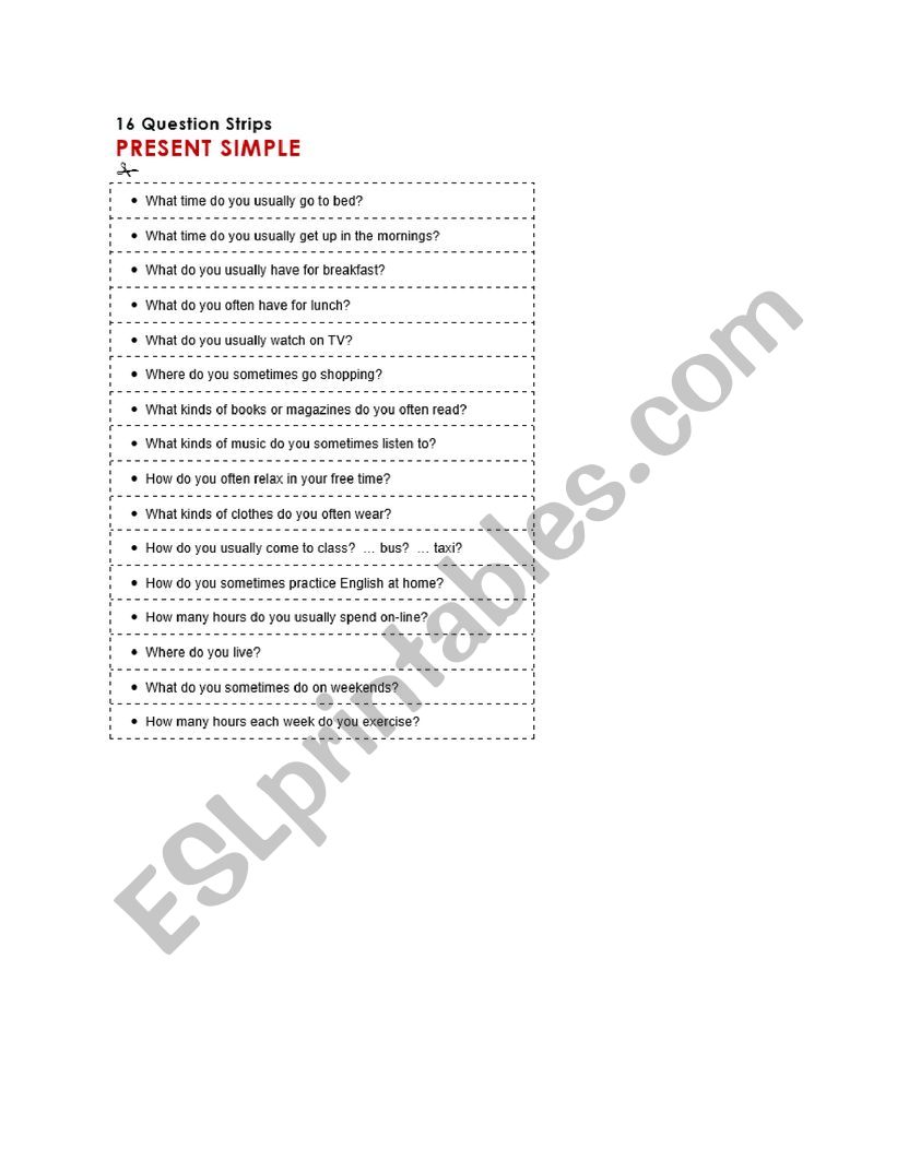 present simple worksheet