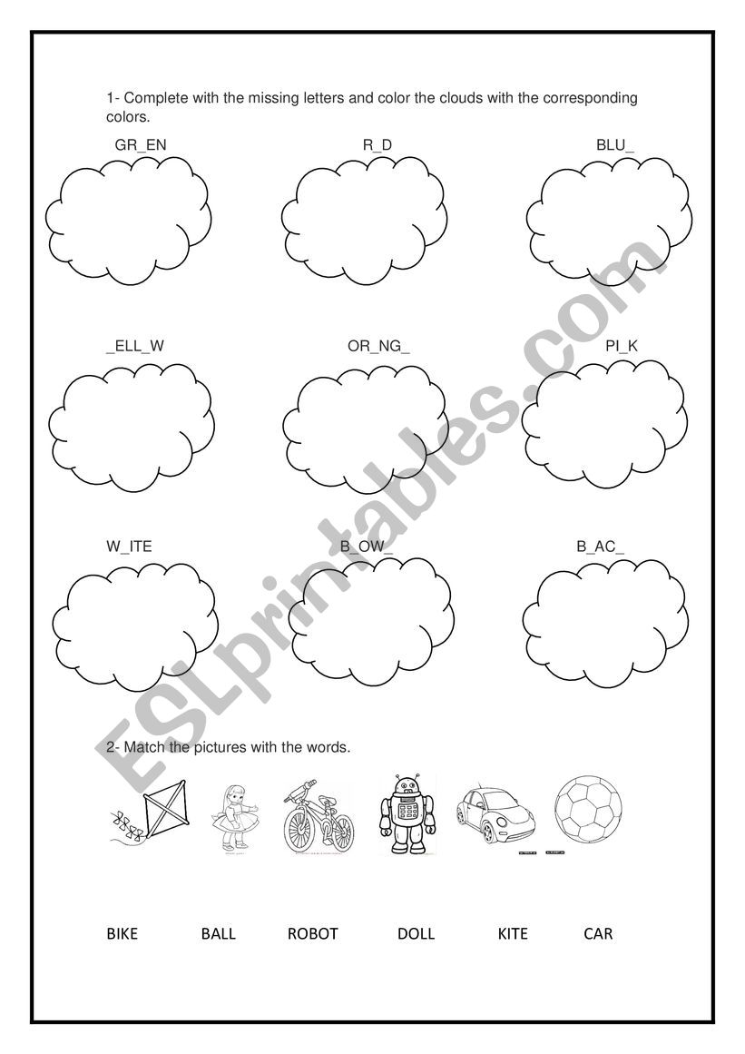 Review colors and toys worksheet