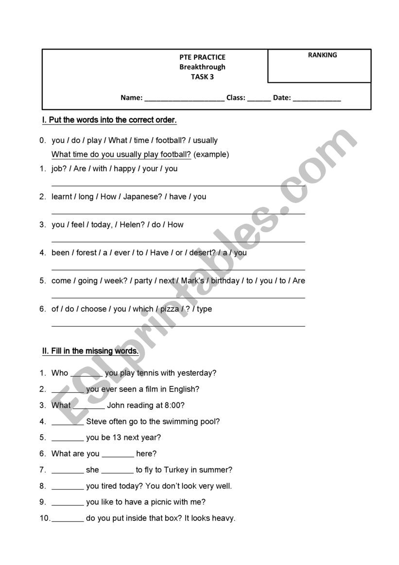 Practice making questions worksheet