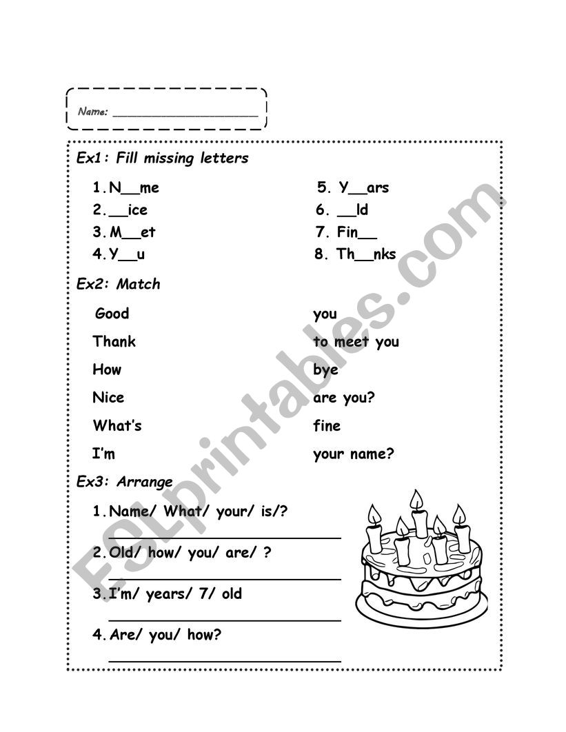 GREETING WORKSHEET worksheet