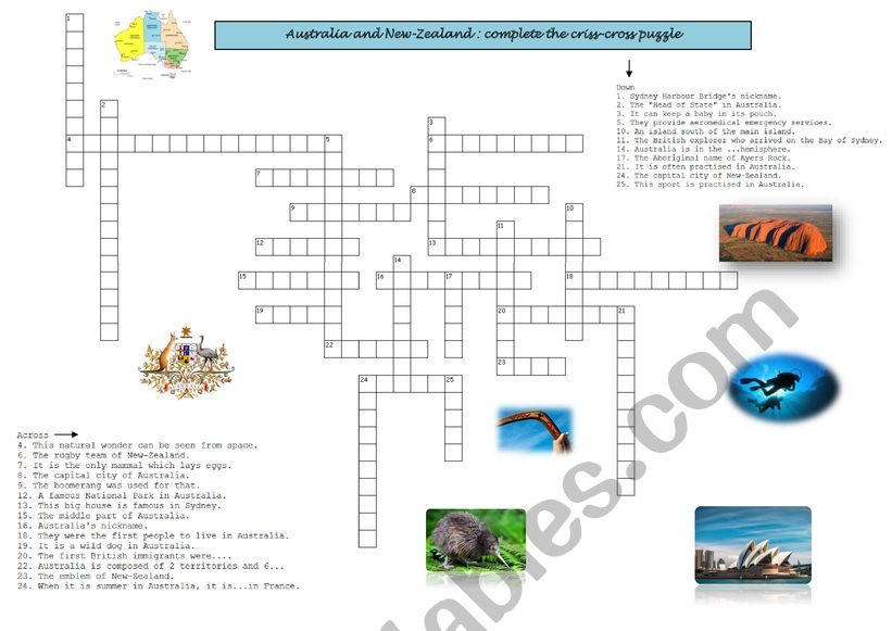 Criss Cross Puzzle Australia & New-Zealand + answers