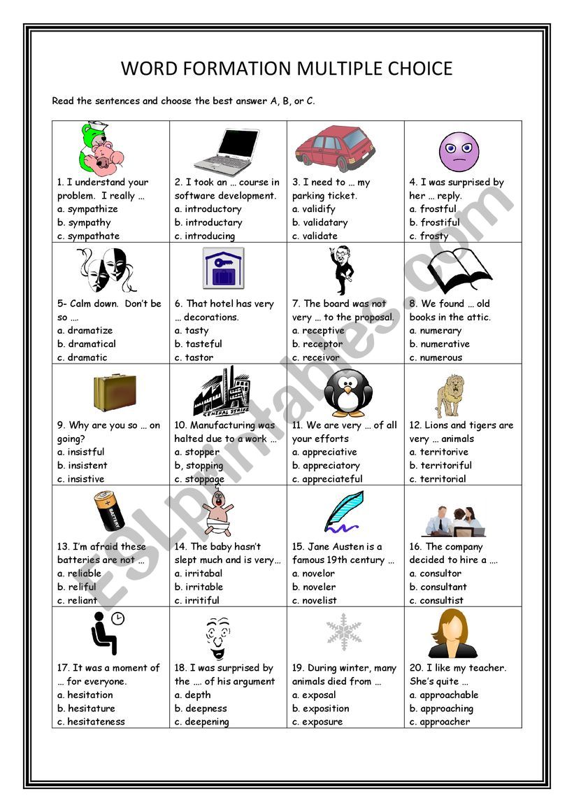 Word Formation Multiple Choice