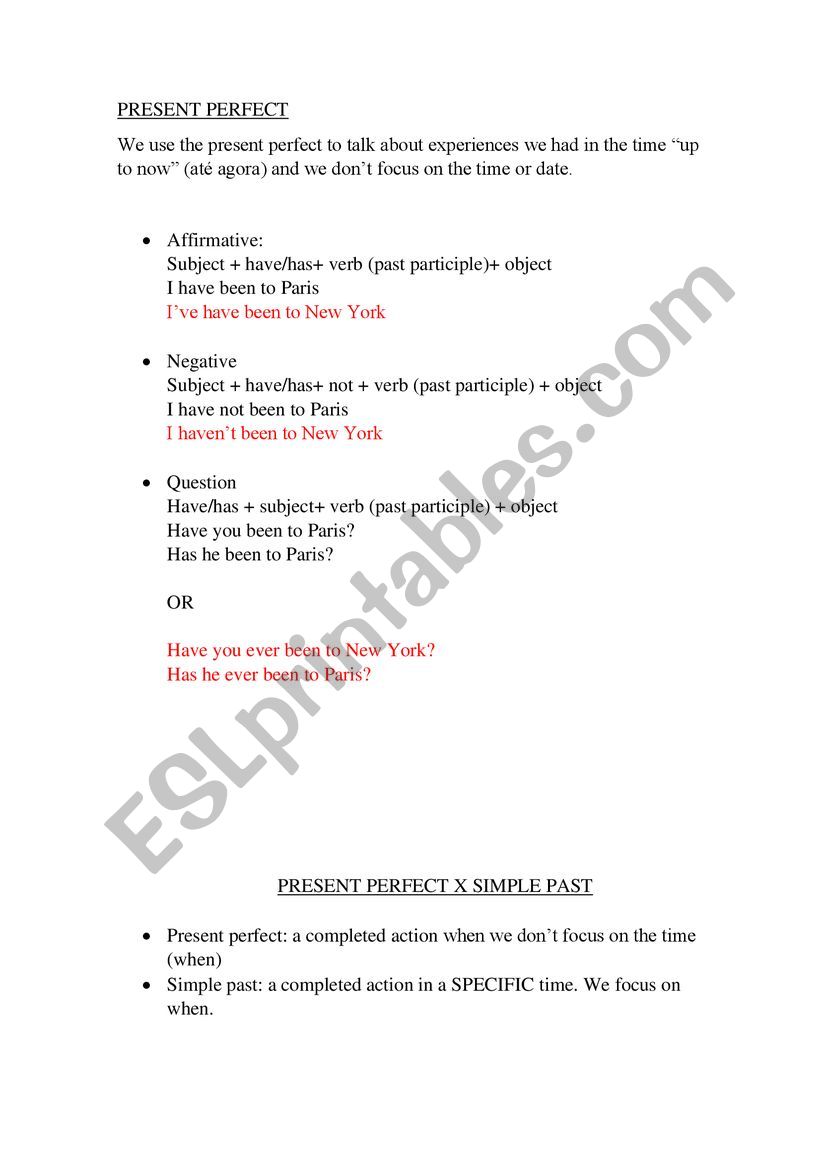 Present perfect worksheet
