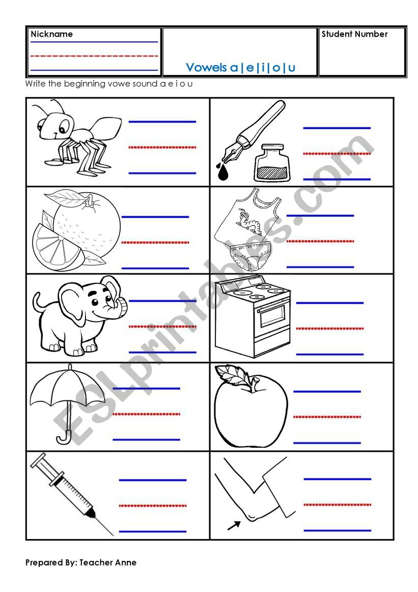 Beginning Vowel Sound worksheet