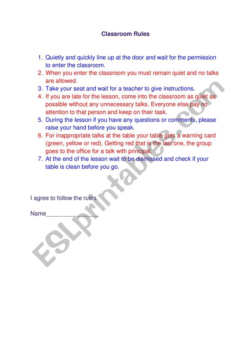 Classroom Rules worksheet