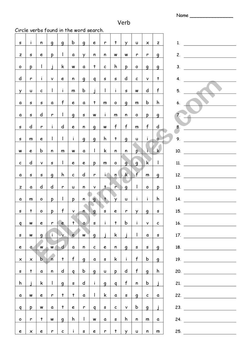 action verb worksheet