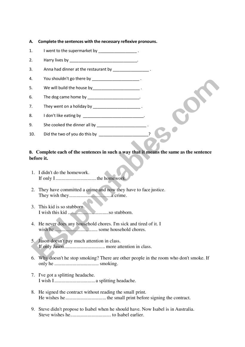 Reflexive Pronouns worksheet