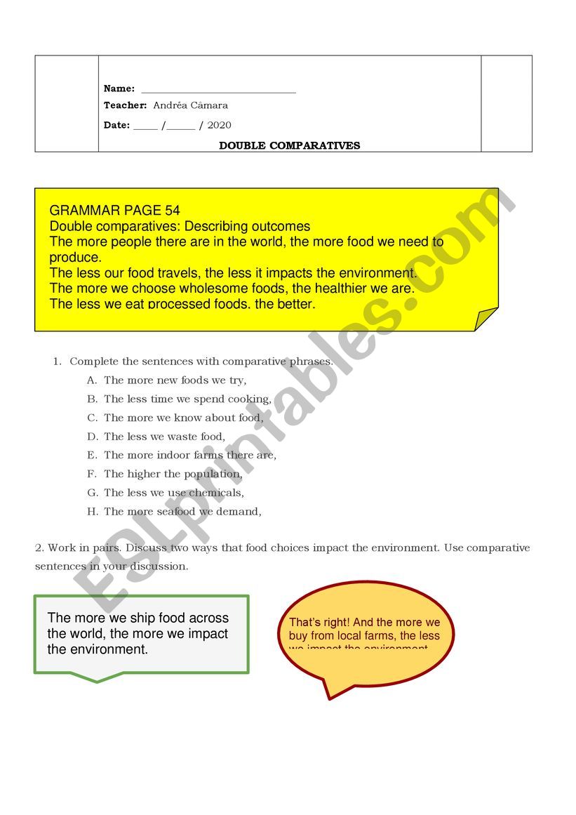 Double comparatives worksheet