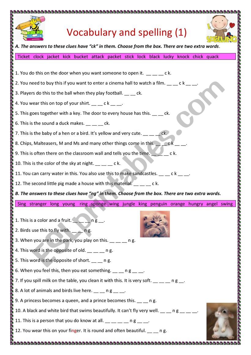 VOCABULARY AND SPELLING (1) worksheet