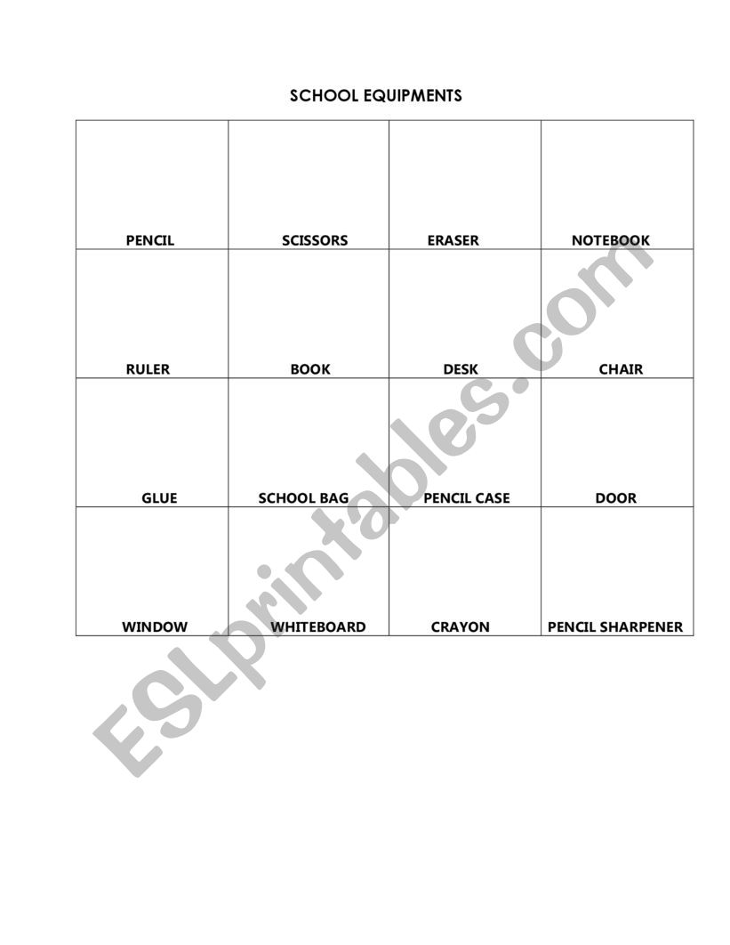 SCHOOL EQUIPMENTS worksheet