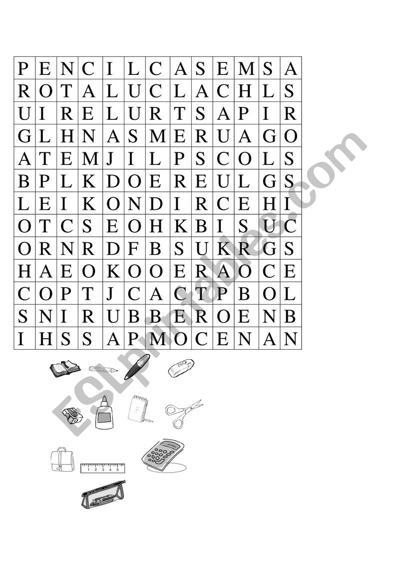 SCHOOL OBJECTS WORD SEARCH worksheet