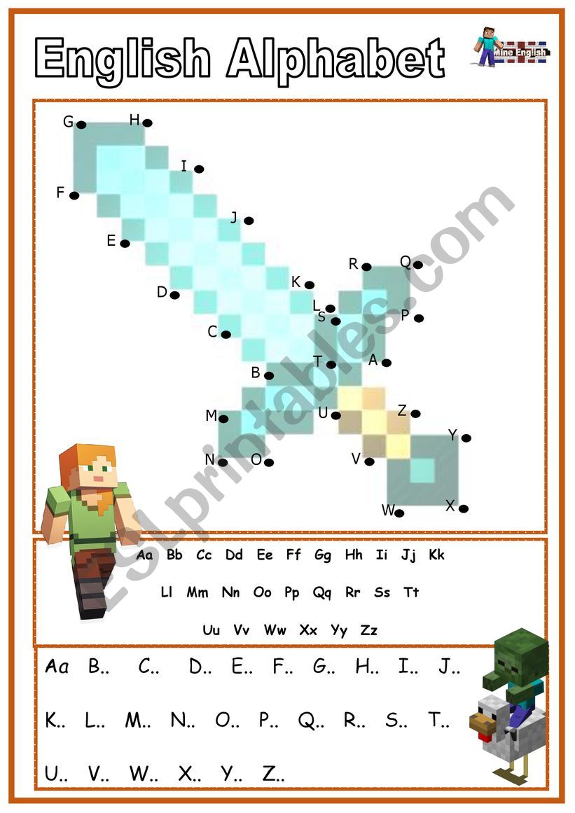 Alphabet. English with Minecraft Heroes.