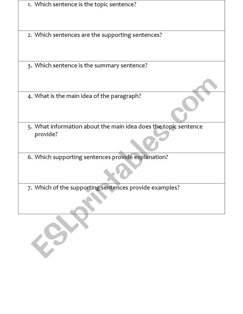 paragraph structure worksheet