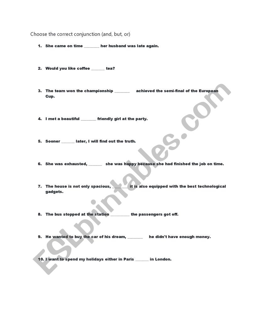 Conjunctions worksheet