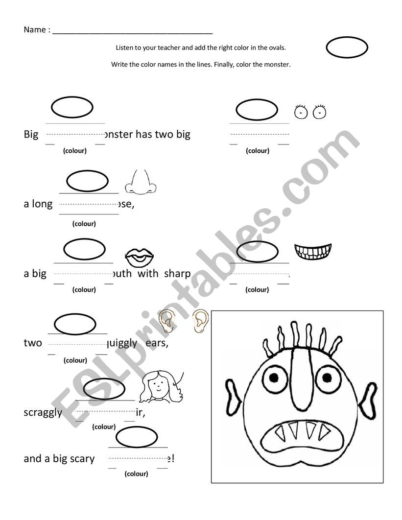 Big Green Monster worksheet