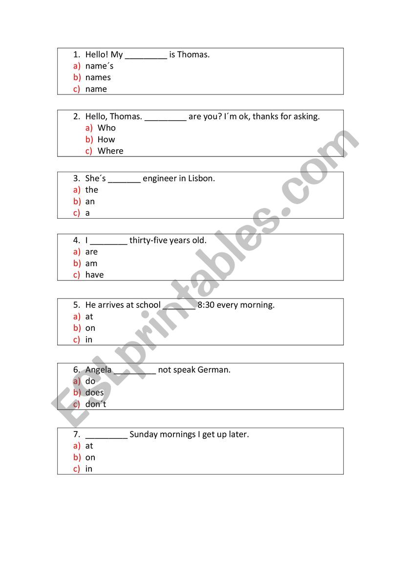 English Quiz worksheet