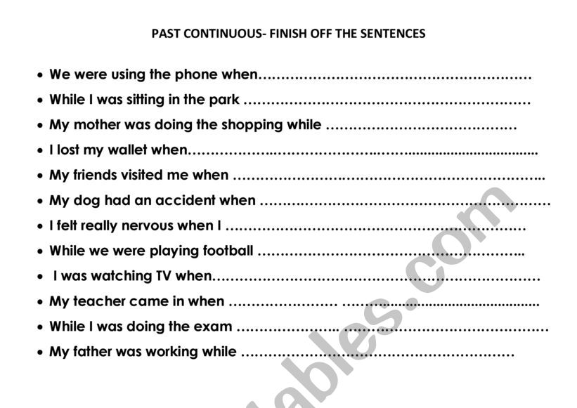 PAST CONTINUOUS RACE worksheet