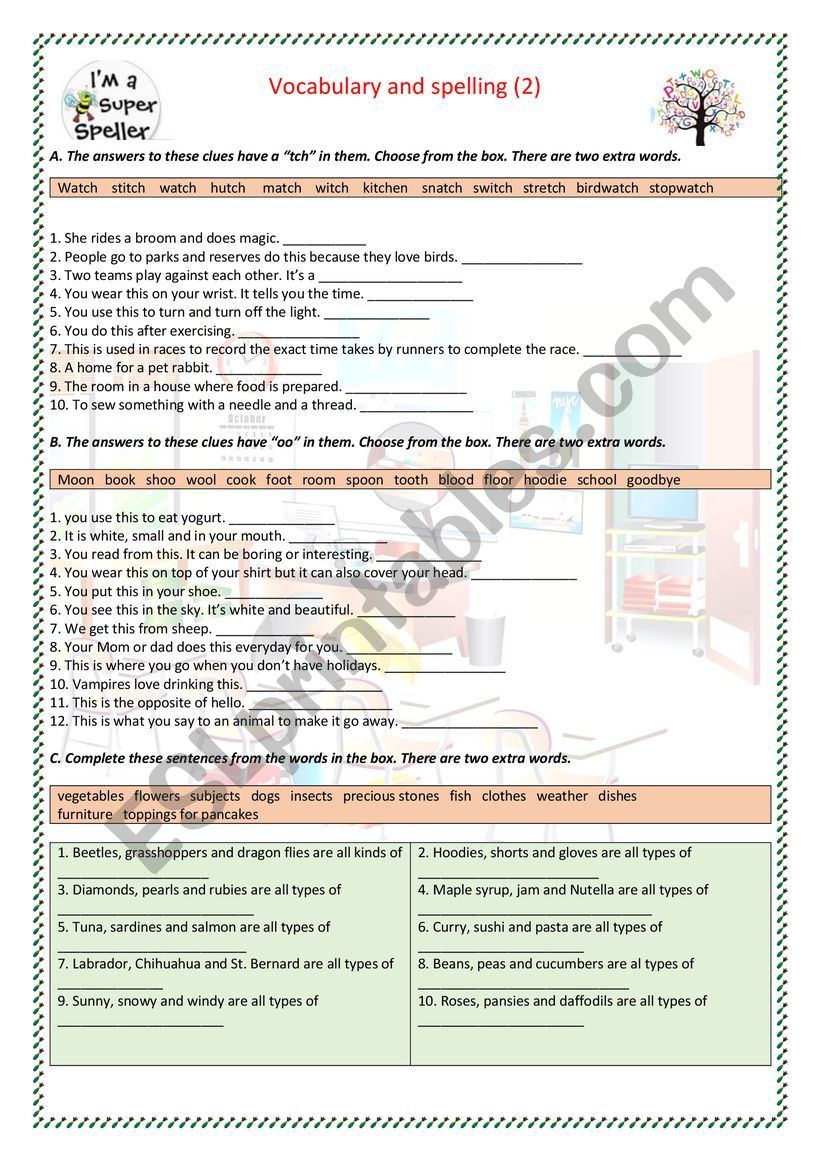 SPELLING AND VOCABULARY 2 worksheet