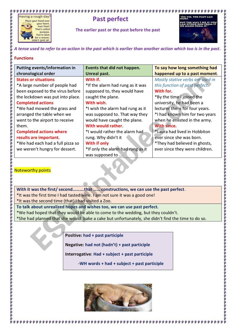 PAST PERFECT USES. worksheet