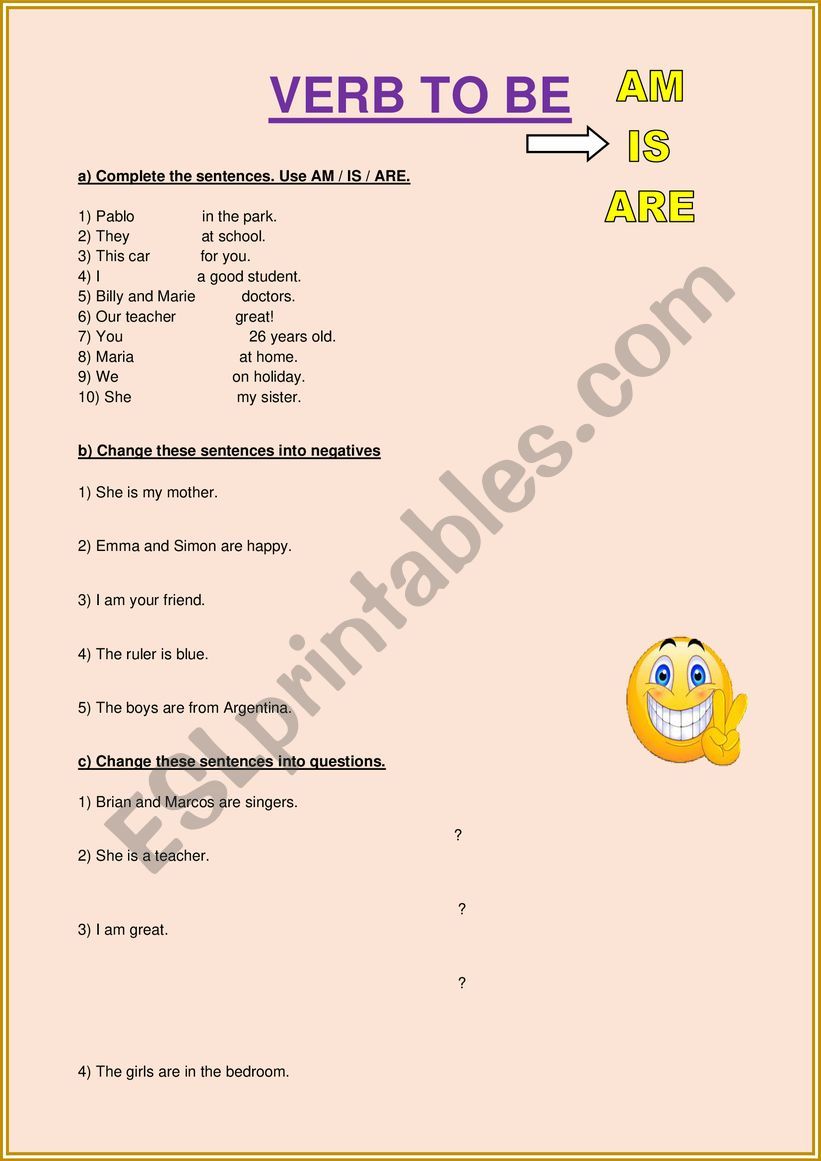 REVIEW THE VERB TO BE worksheet