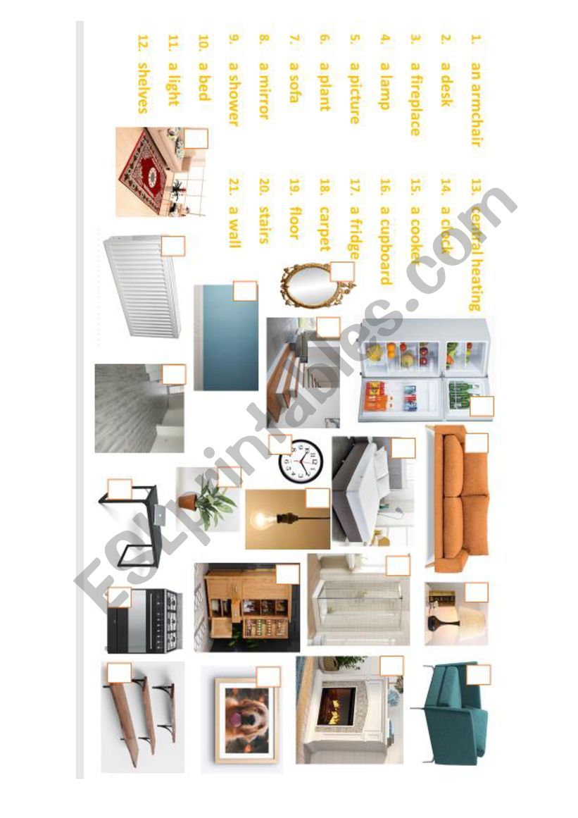 Furniture. Match the words and pictures.