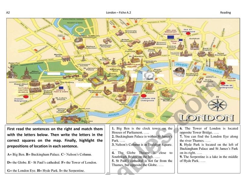 Prepositions - locations worksheet