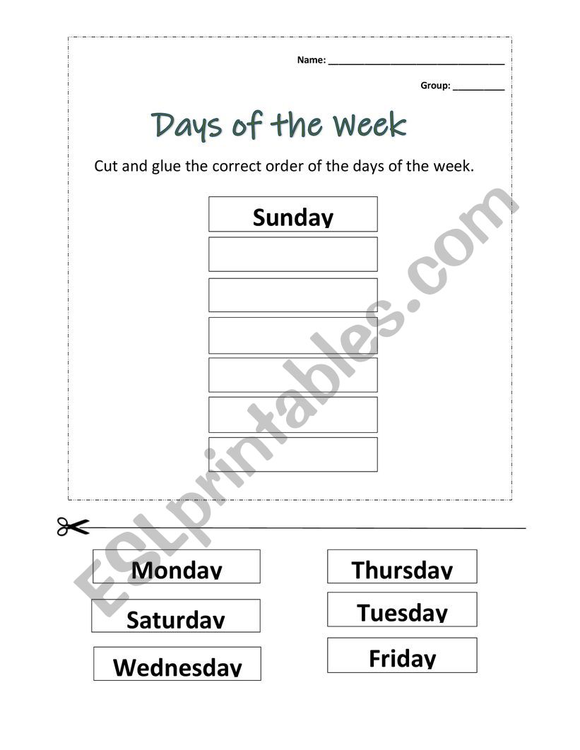 Days of the Week worksheet