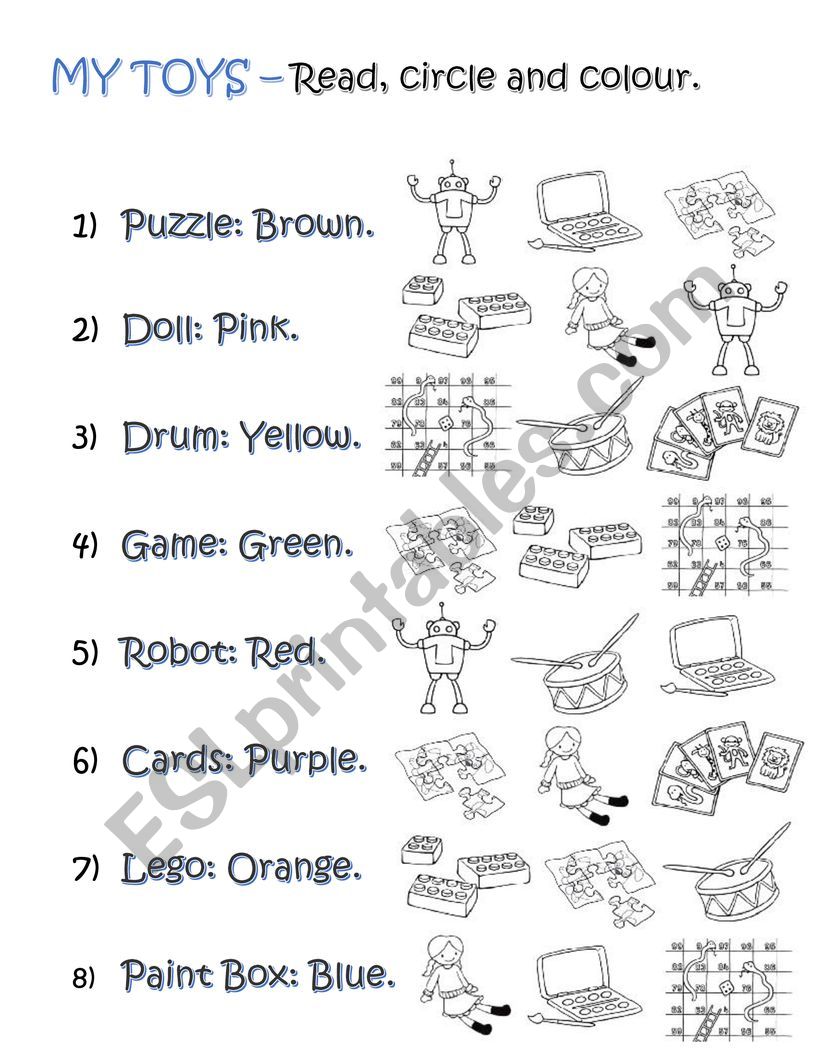 New Treetops 2 -My Toys. Read, circle and colour.