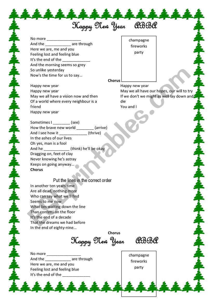 Abba Happy New Year worksheet