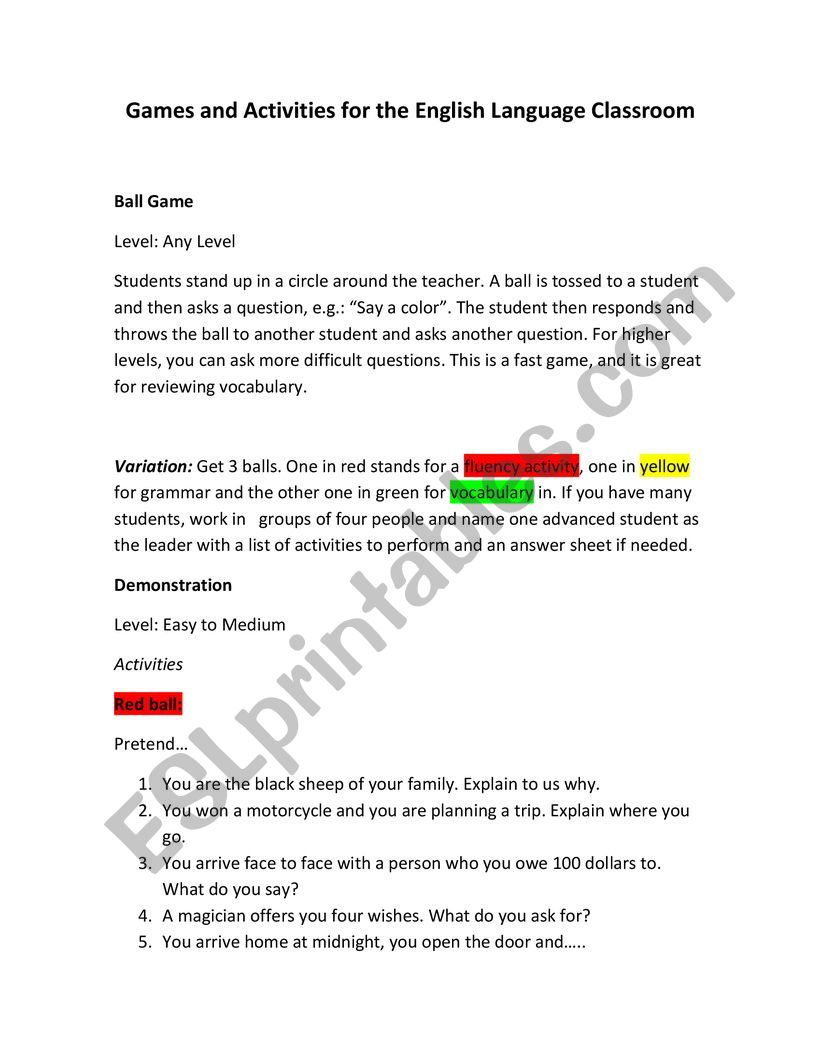 pre teaching activities worksheet