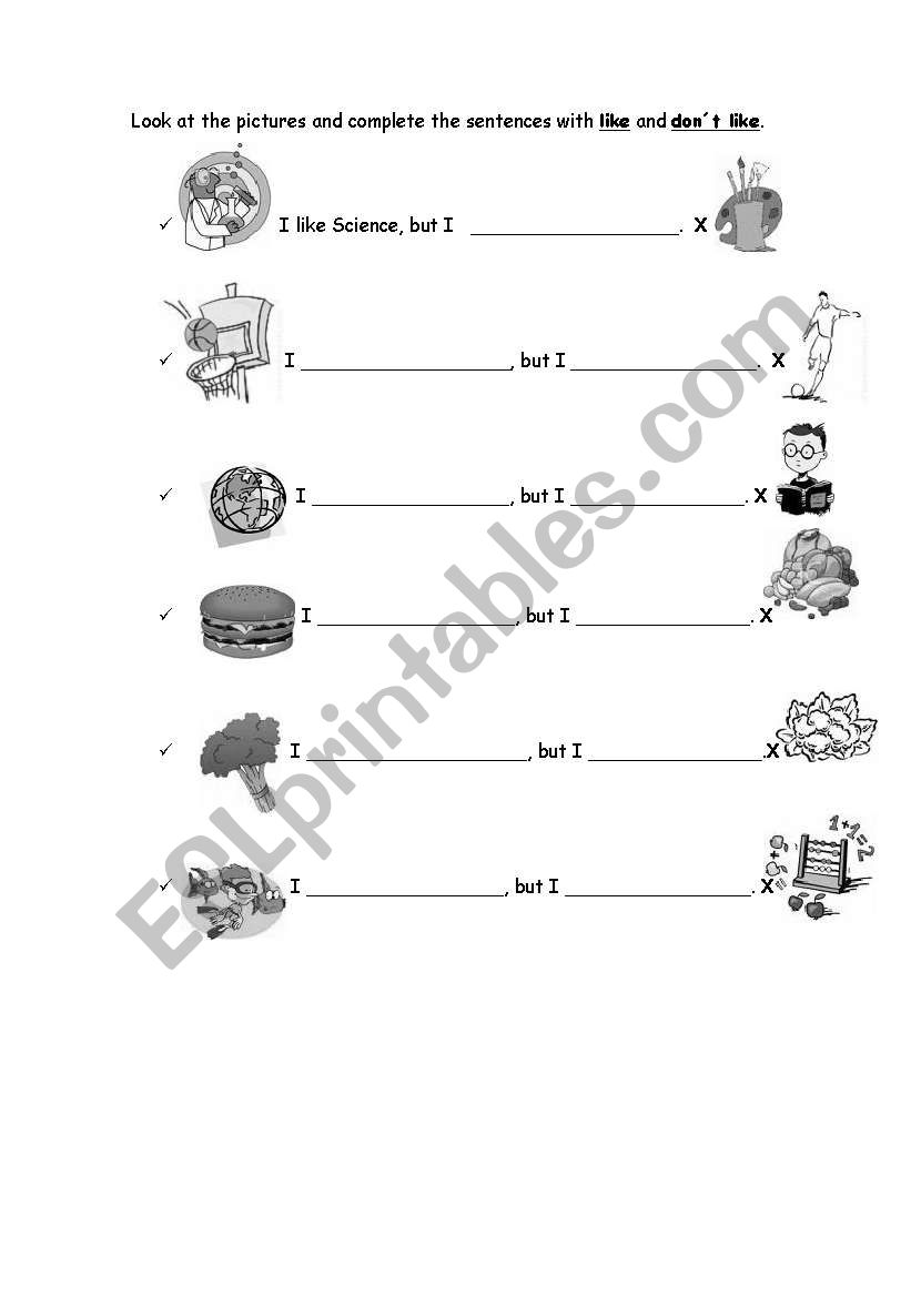 Likes and dislikes worksheet