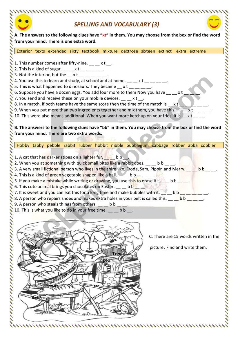 SPELLING AND VOCABULARY 3 worksheet