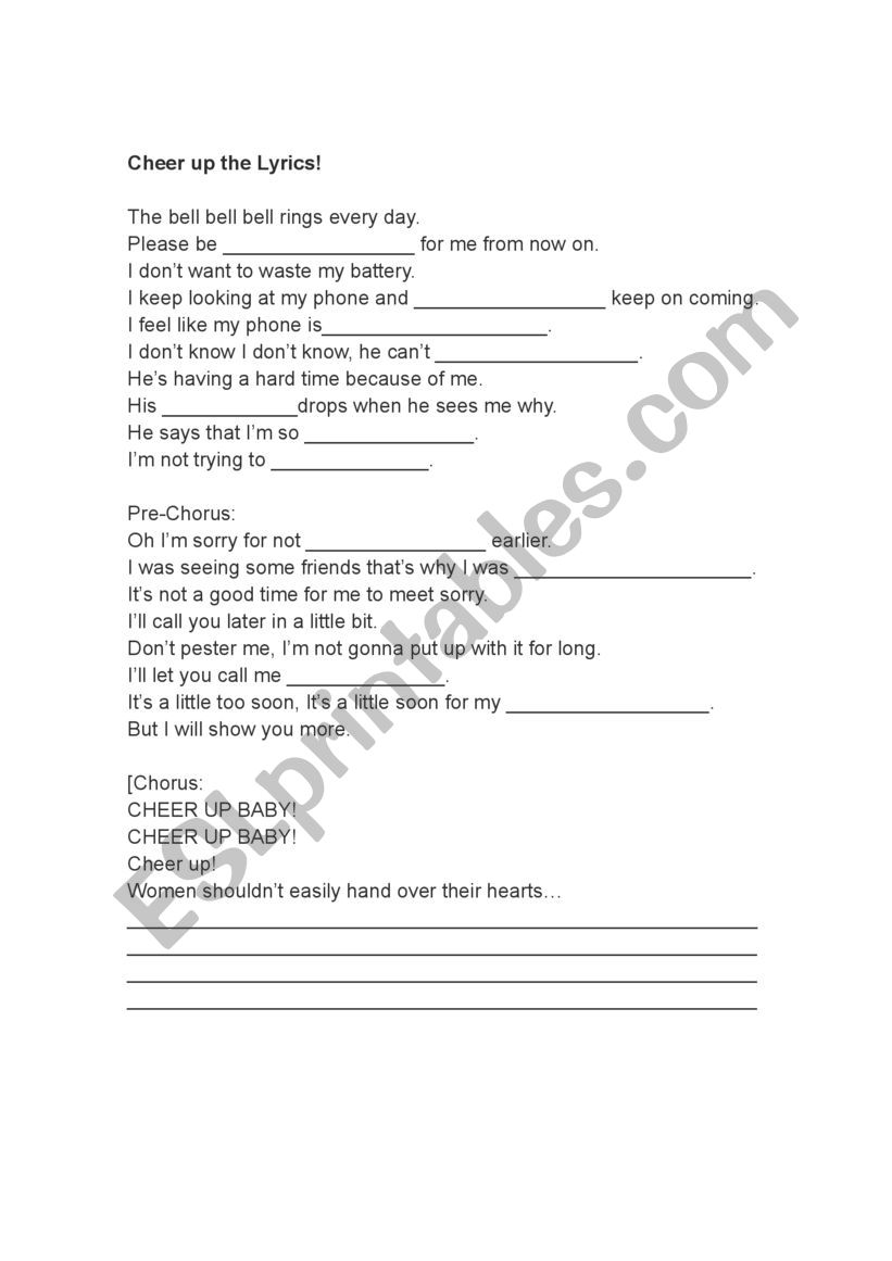 Lyrics writing activity worksheet