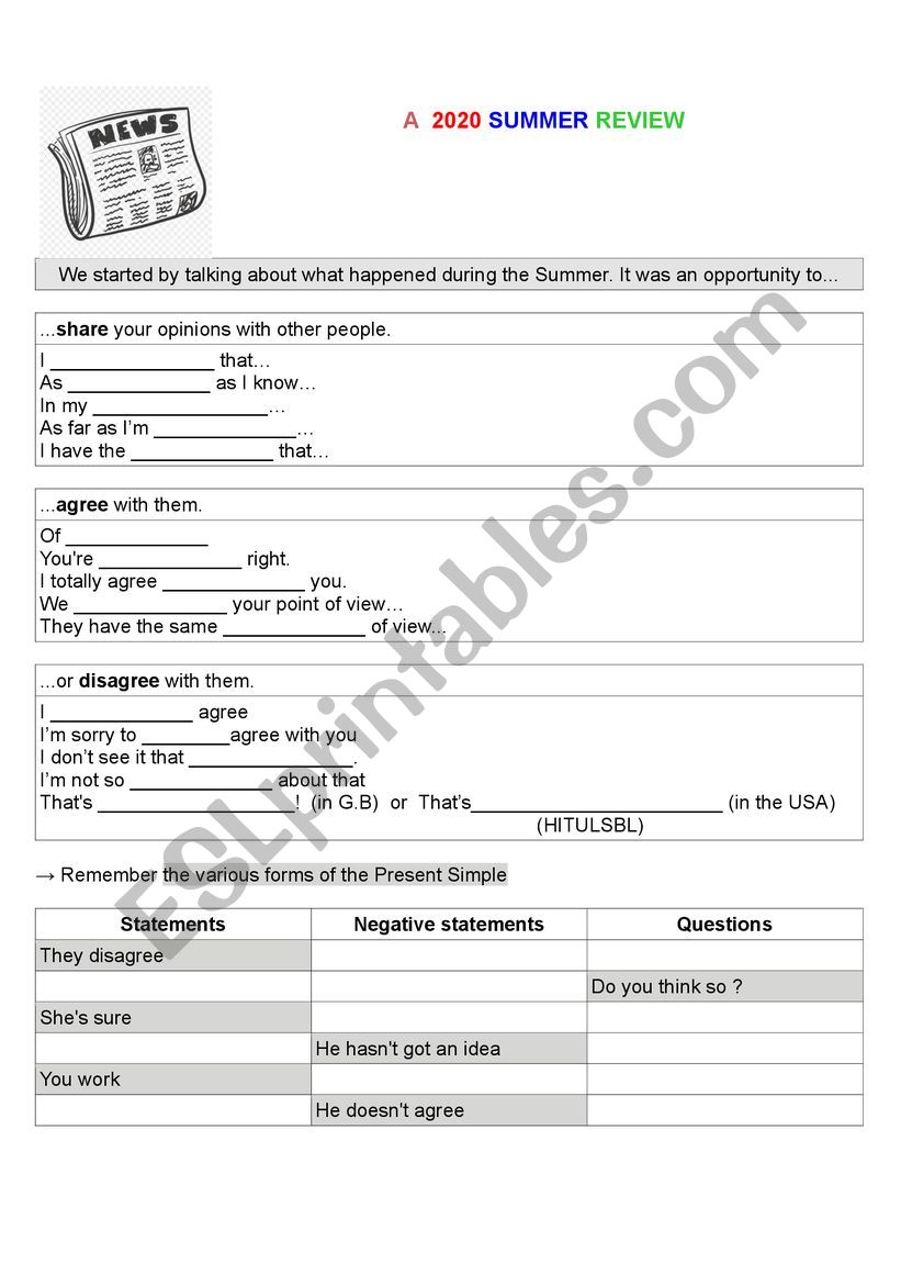 A 2020 Summmer Review worksheet