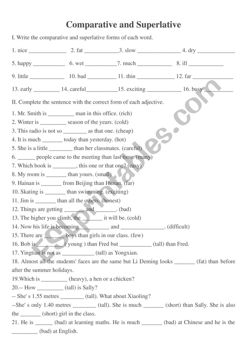 Comparative & Superlative worksheet