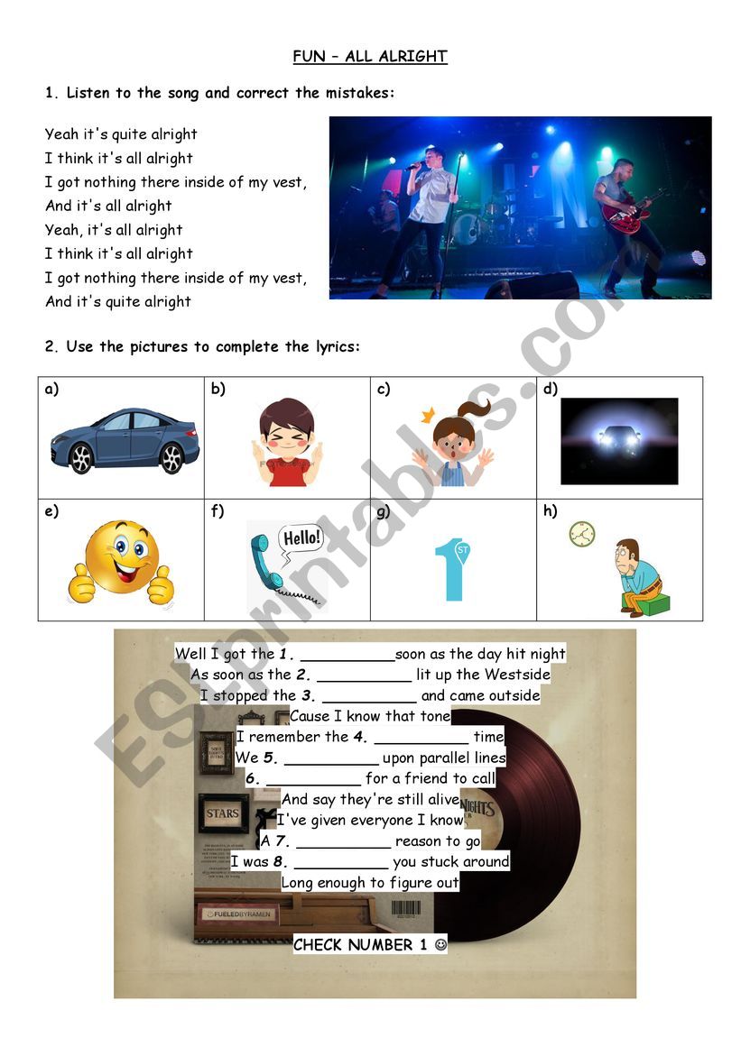 fun. - All Alright song worksheet