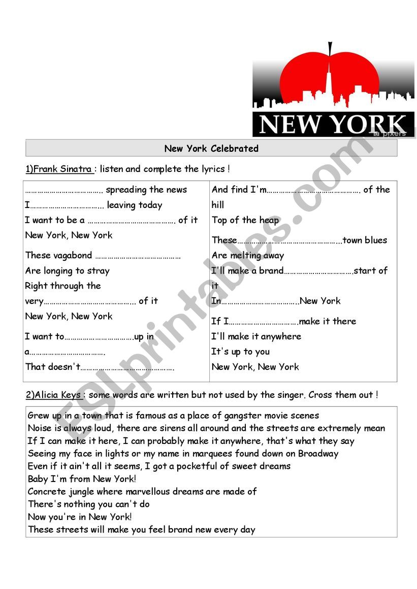 New York Celebrated worksheet