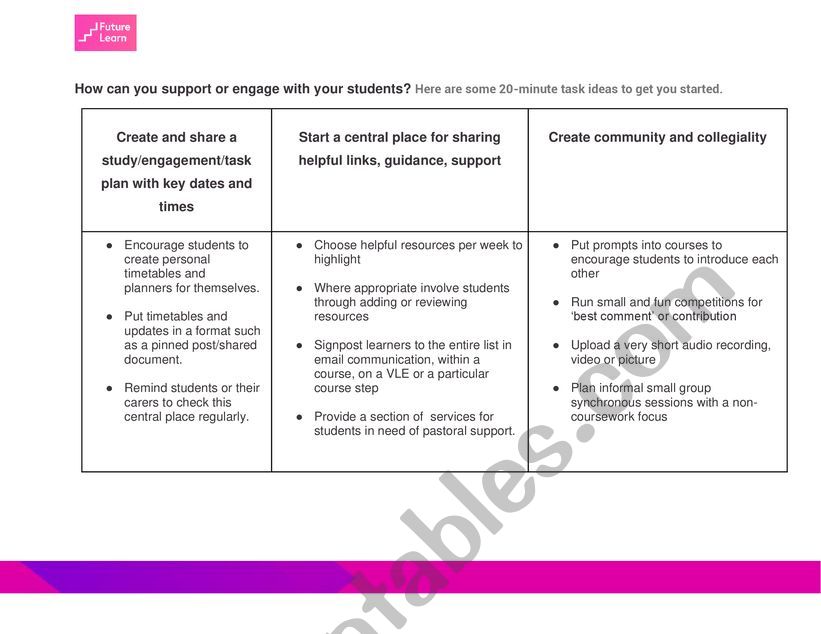 Support worksheet