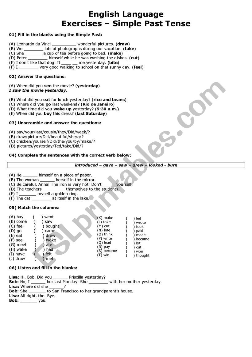 Simple Past - Irregular Verbs worksheet