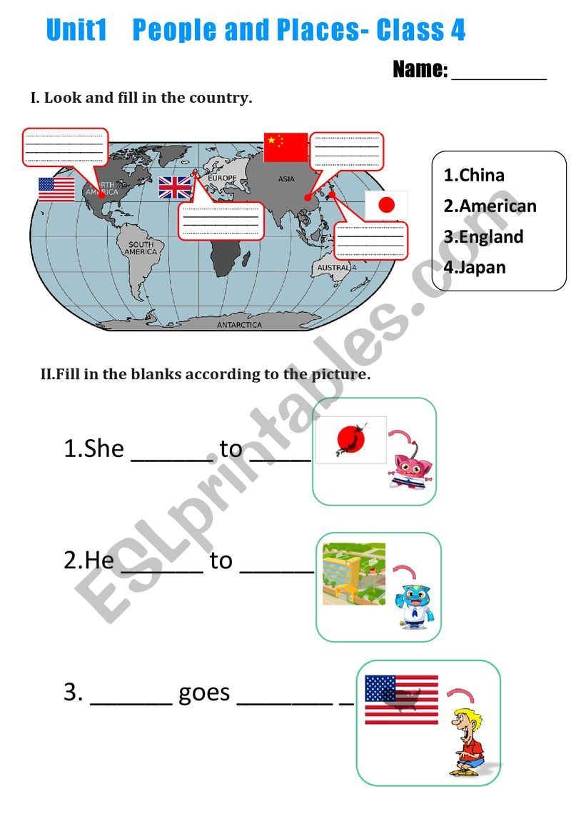 Country-Where to go worksheet