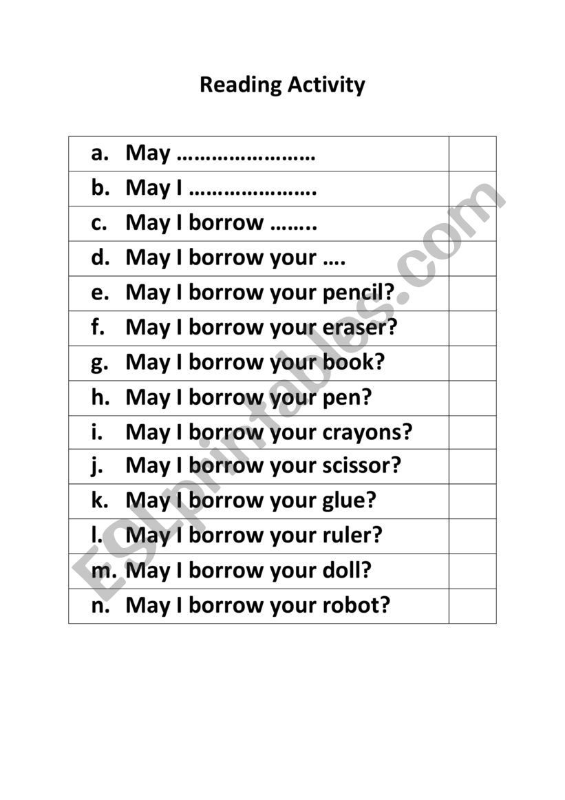 May I borrow your... worksheet