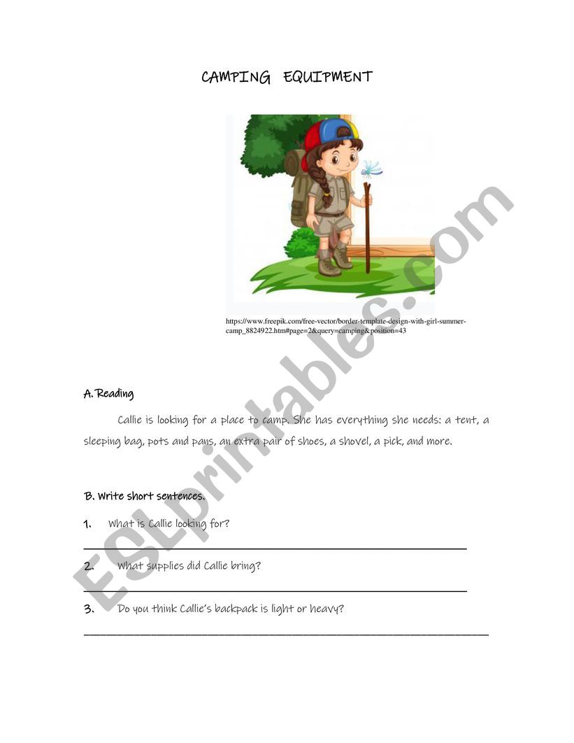 Camping gear worksheet