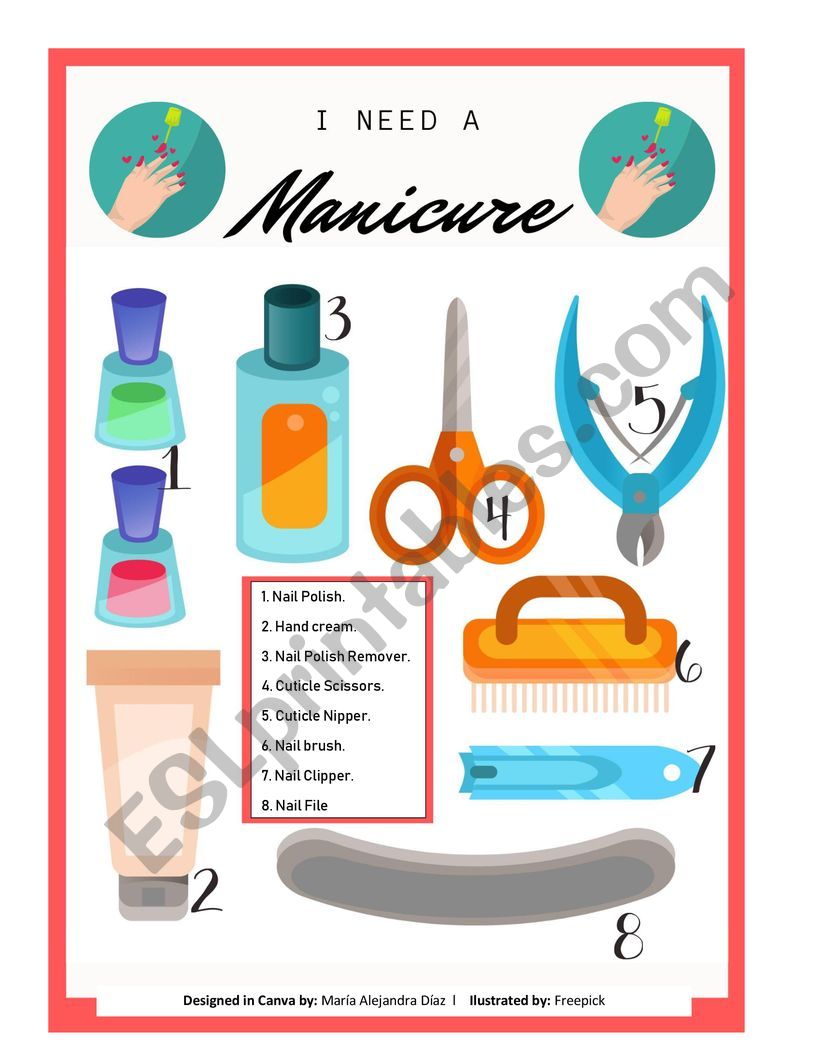 Manicure tools worksheet