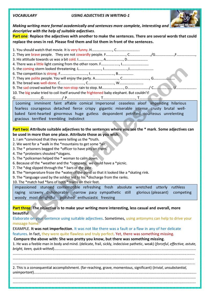 VOCABULARY USING ADJECTIVES IN WRITING