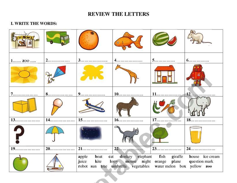 review the letters worksheet