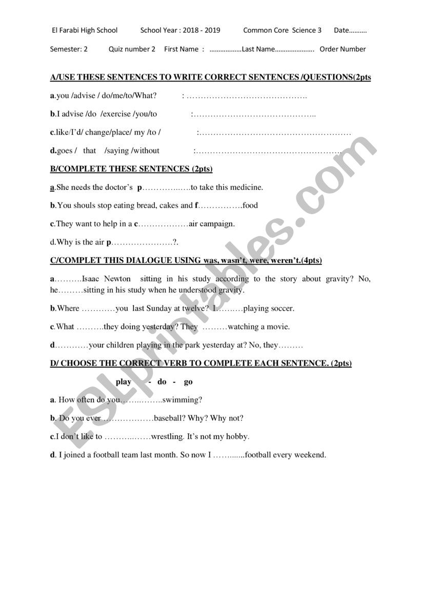 quiz worksheet