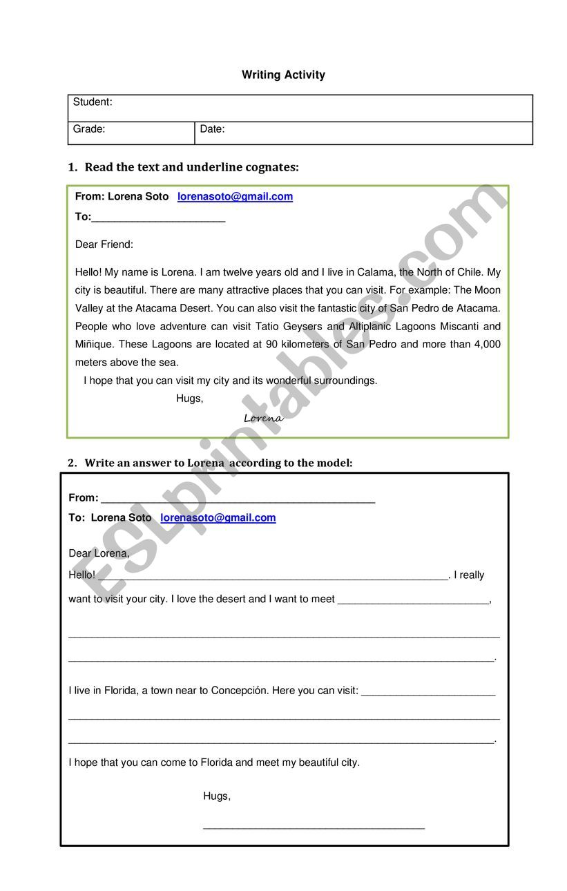 Answer an e-mail worksheet