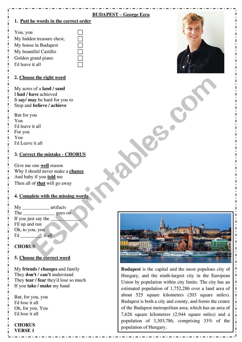 BUDAPEST worksheet