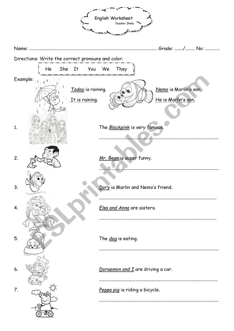 Pronouns worksheet